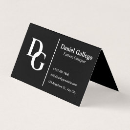 Tarjeta De Visita Monograma Simple Negro Y Blanco Personal Doble