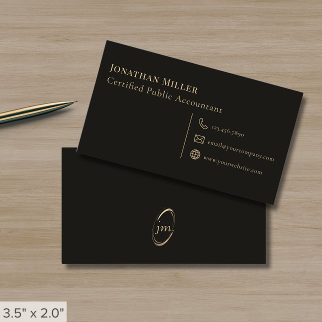 Tarjeta De Visita Monograma simple negro y oro (Subido por el creador)