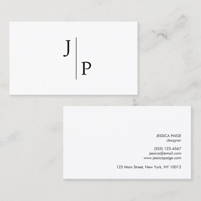 Tarjeta De Visita Monograma simple profesional moderno blanco (Anverso / Reverso)
