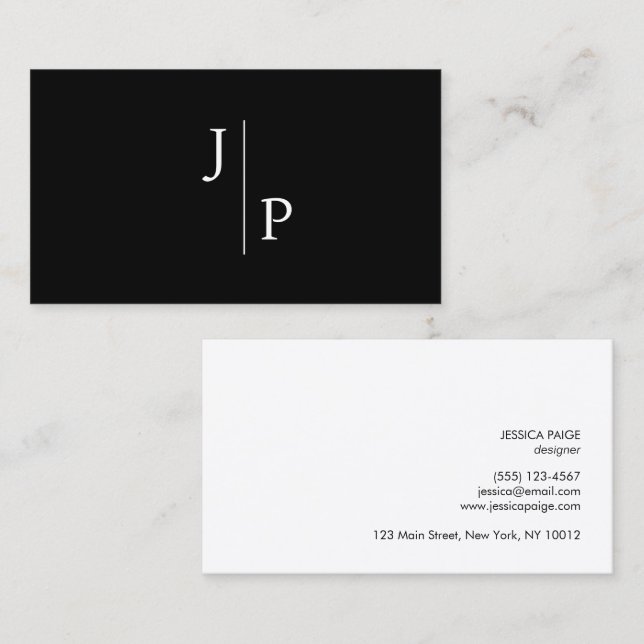 Tarjeta De Visita Monograma simple profesional moderno negro (Anverso / Reverso)