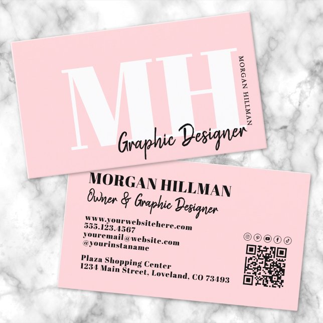 Tarjeta De Visita Monograma simple Rubor rosa profesional (Professional Simple Blush Pink Monogram Business Card)