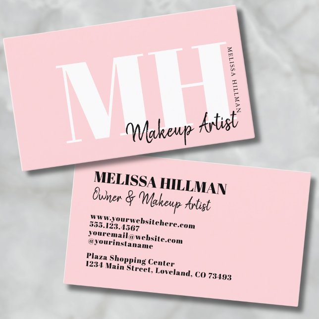 Tarjeta De Visita Monograma simple Rubor rosa profesional (Pink Professional Simple Modern Monogram Business Card)