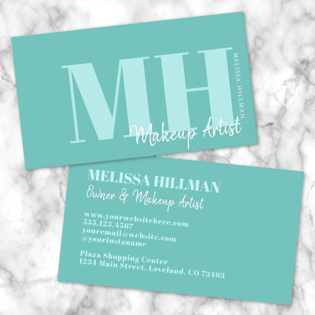 Tarjeta De Visita Monograma simple y elegante profesional (Professional Simple Modern Teal Blue Monogram Business Card)