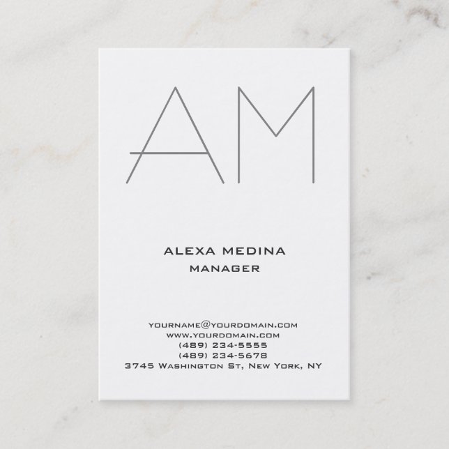 Tarjeta De Visita Monograma simple y sencillo de gris blanco moderno (Anverso)