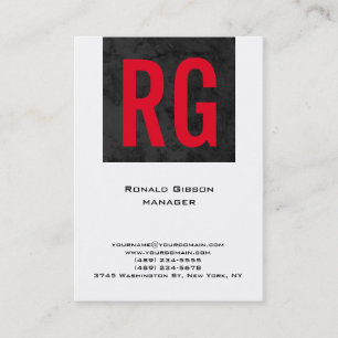 Tarjeta De Visita Monograma simple y simple de rojo blanco negro