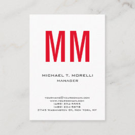 Tarjeta De Visita Monograma simple y simple rojo blanco