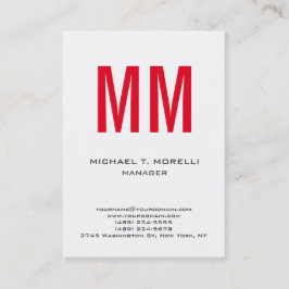 Tarjeta De Visita Monograma simple y simple rojo blanco