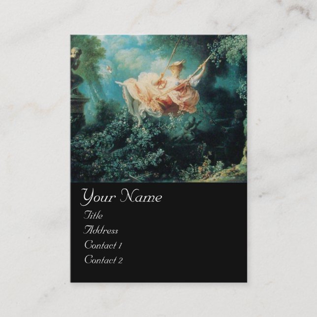 Tarjeta De Visita MONOGRAMA SWING, negro rosado verde (Anverso)