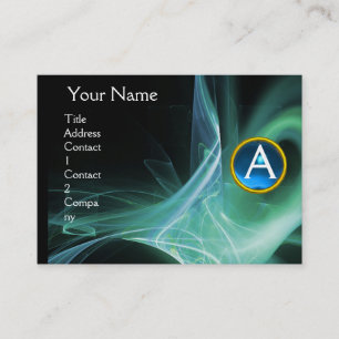 Tarjeta De Visita MONOGRAMA SWIRLGEM negro verde azul vibrante