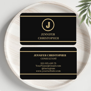 Tarjeta De Visita Monograma Tendencia Estética Elegante Negro Oro