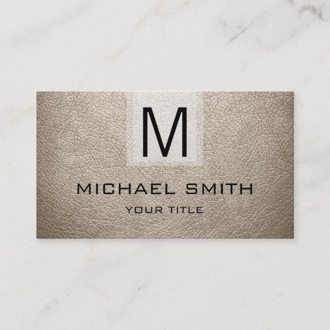 Tarjeta De Visita Monograma texturado de cuero de almendro (Anverso)