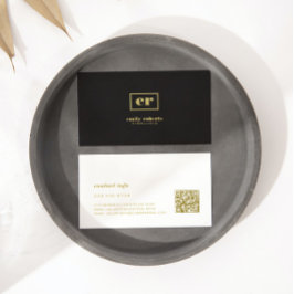 Tarjeta De Visita Monograma Tipografía de oro de línea negra minimal