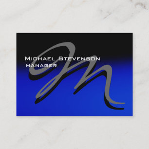 Tarjeta de visita monograma único Chubby Black Blu