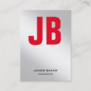 Tarjeta De Visita Monograma unico de planicie rojo plateado metálico