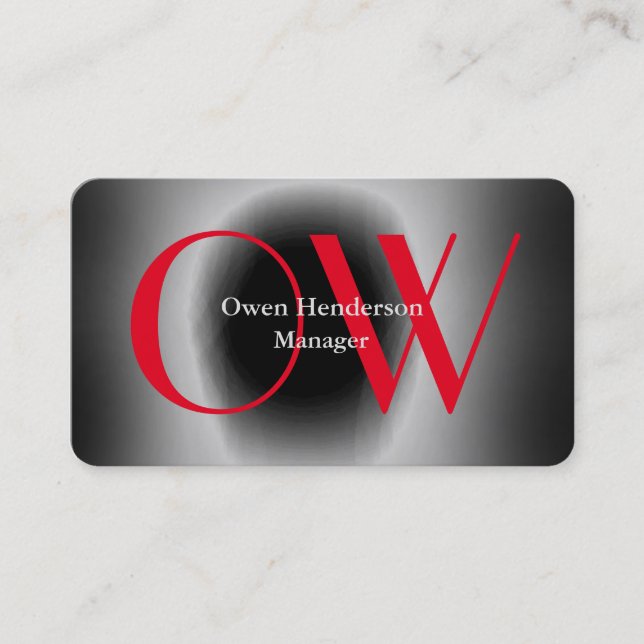 Tarjeta De Visita Monograma único gris negro rojo (Anverso)