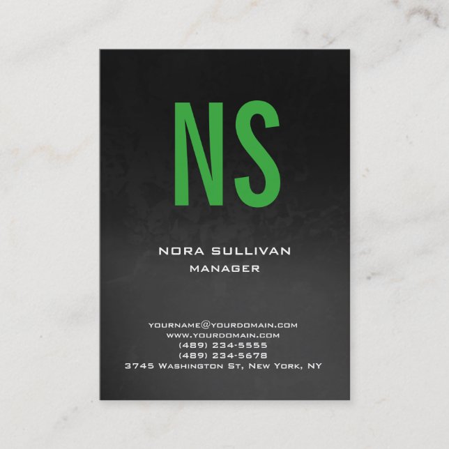 Tarjeta De Visita Monograma único simple gris verde negro (Anverso)