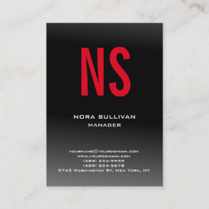 Tarjeta De Visita Monograma único simple negro gris rojo