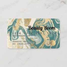 Tarjeta De Visita Monograma verde azulado de belleza oscura de mármo