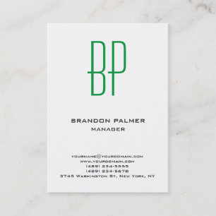 Tarjeta De Visita Monograma verde blanco minimalista y liso moderno
