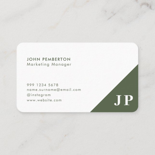 Tarjeta De Visita Monograma verde de estilo moderno (Reverso)