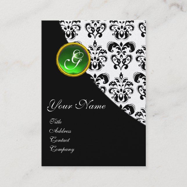 TARJETA DE VISITA MONOGRAMA VERDE EMERALD DAMASK (Anverso)