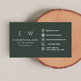 Tarjeta De Visita Monograma verde oscuro Iconos de medios sociales M