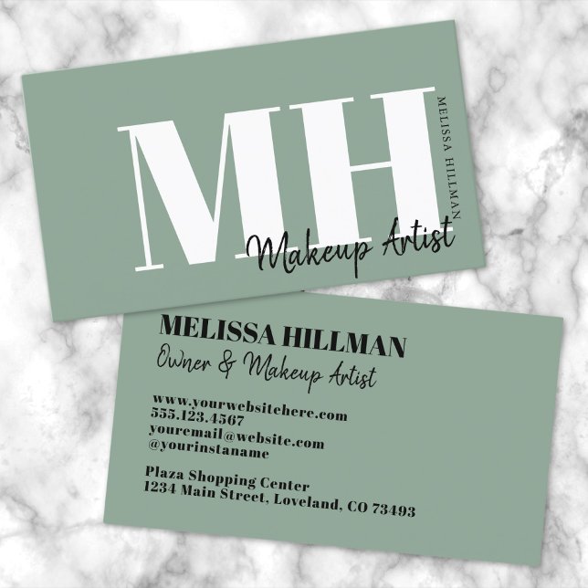 Tarjeta De Visita Monograma verde simple de sabio profesional (Professional Simple Sage Green Monogram Business Card)