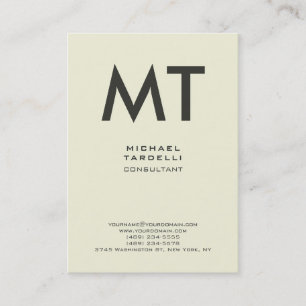 Tarjeta De Visita Monograma Vertical Audaz Moderno de Color Beige de