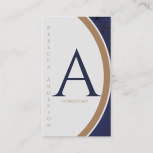 Tarjeta De Visita Monograma vertical moderno, oro y blanco
