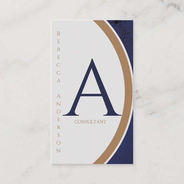 Tarjeta De Visita Monograma vertical moderno, oro y blanco (Anverso)