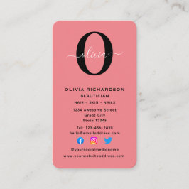 Tarjeta De Visita Monograma vertical Nombre de guión negro rosa blan