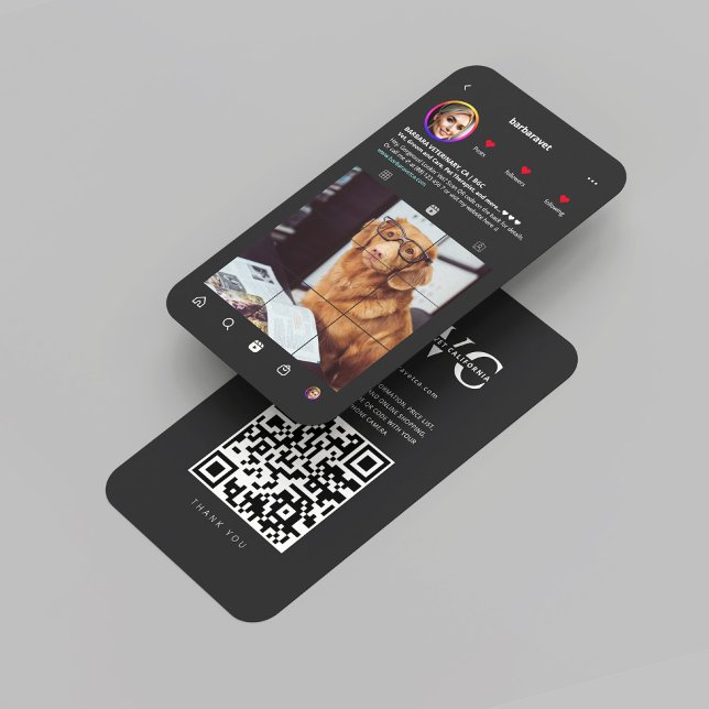 Tarjeta De Visita Monograma veterinario moderno Instagram (Modern Veterinary Veterinarian Monogram Instagram dark grey black Business Card
)
