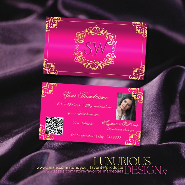 Tarjeta De Visita Monograma vibrante de Oro Rosado Foto Código QR (Subido por el creador)