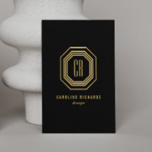 Monograma vintage Art Deco dorado/negro vertical