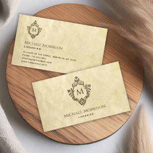 Tarjeta De Visita Monograma vintage en pergamino de papel antiguo Es