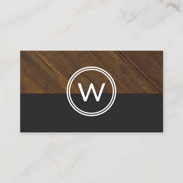 Tarjeta De Visita Monograma Wood Two Tone Business Card (Anverso)