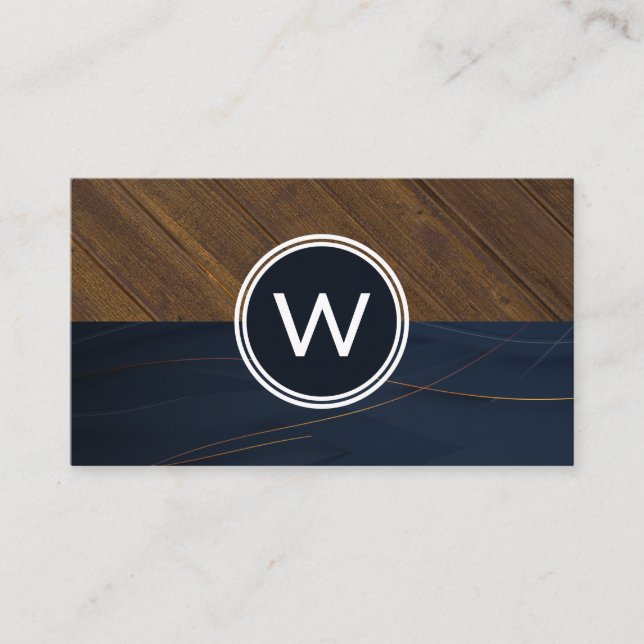 Tarjeta De Visita Monograma Wood Two Tone Business Card (Anverso)