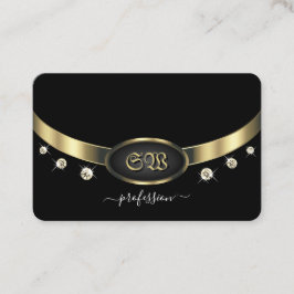 Tarjeta De Visita Monograma y diamantes extravagantes en negro y oro