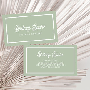 Tarjeta De Visita Monograma y nombre personalizados verde sabio mode