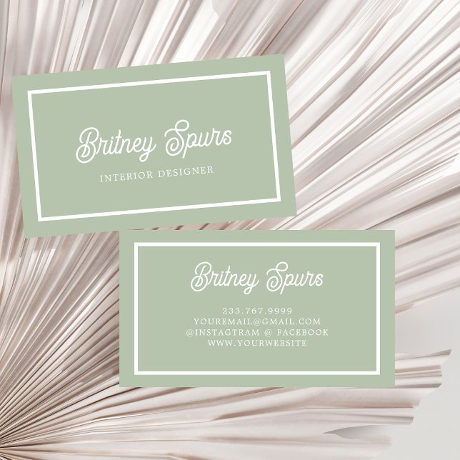 Tarjeta De Visita Monograma y nombre personalizados verde sabio mode (Subido por el creador)