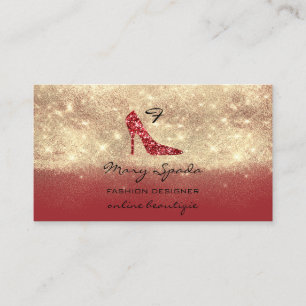 Tarjeta De Visita Monograma Zapatos RojoGold Purpurinas Logotipo Cód