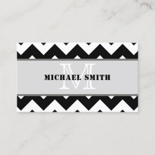 Tarjeta De Visita Monograma Zigzag de la Chevron blanca negra #2