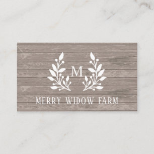 Tarjeta de visita monogramada Rustic Wood Laurel