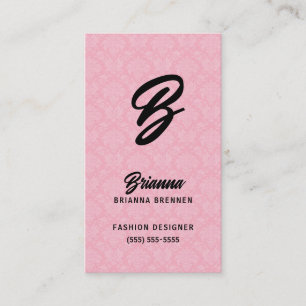 Tarjeta De Visita Monogramado de Damask Rosa