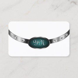 Tarjeta De Visita Monogramado de diamantes falsos Verde azulados de 