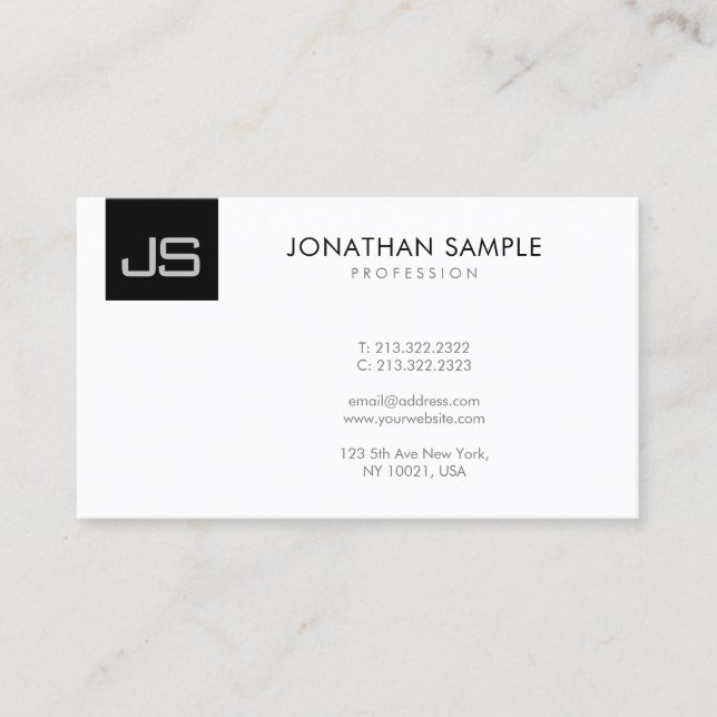 Tarjeta De Visita Monogramado Elegante Negro Y Blanco Moderno Sencil (Anverso)