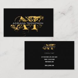 Tarjeta De Visita Monogramado en oro y negro con problemas modernos