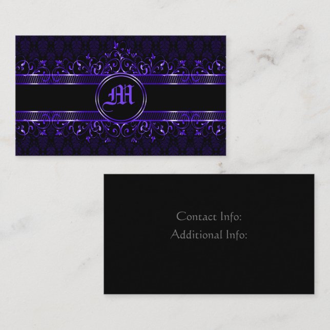 Tarjeta De Visita Monogramado gótico negro y morado (Anverso / Reverso)