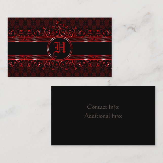 Tarjeta De Visita Monogramado gótico negro y rojo (Anverso / Reverso)