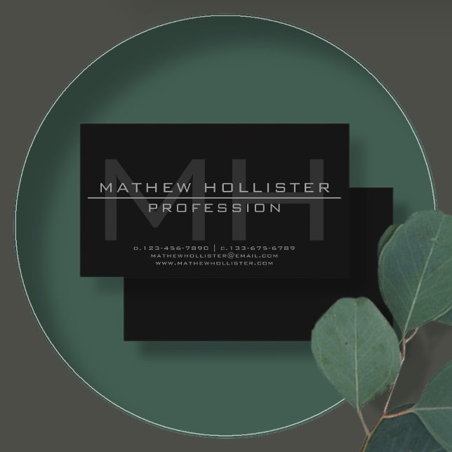 Tarjeta De Visita Monogramado masculino, gris y negro (Subido por el creador)